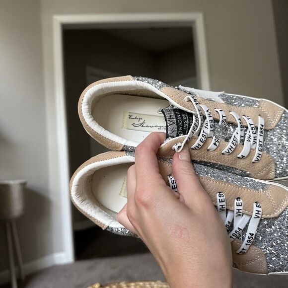 Vintage Havana Silver Glitter Tan Star Sneakers Sz 7 EXCELLENT! Beige White Shoe - Picture 8 of 9